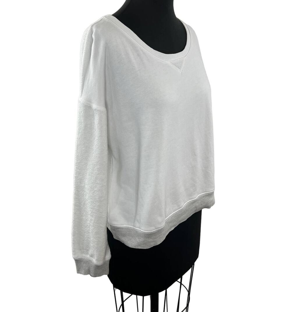 SUNDRY White Round Neck Drop Shoulder Sweatshirt Gray Trim Pullover Cotton 2 M